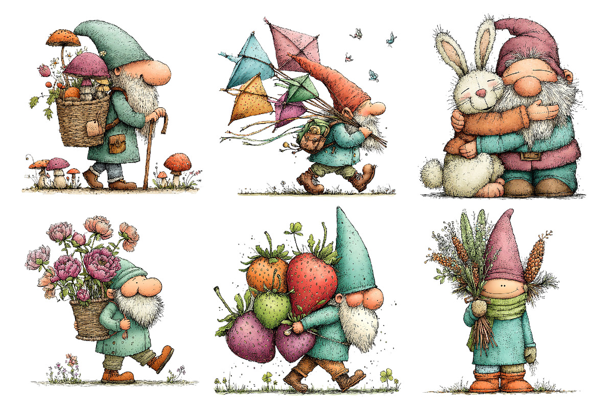 Watercolor Whimsical Gnome Clipart, a Seasonal Illustration by Creative Art (Photo 6 of 7)
