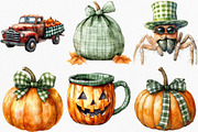 Watercolor Green Gingham Halloween, an Illustration by Canvas Craft (Thumbnail 2 of 8)