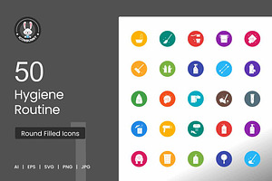 Hygiene Routine Flat Round Icons, an Icon by IconBunny