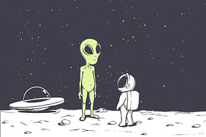 Meeting Of An Alien And An Astronaut