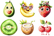 Cute Fruit Clipart,Kawaii Fruits png, an Illustration by Watercolor design (Thumbnail 4 of 5)