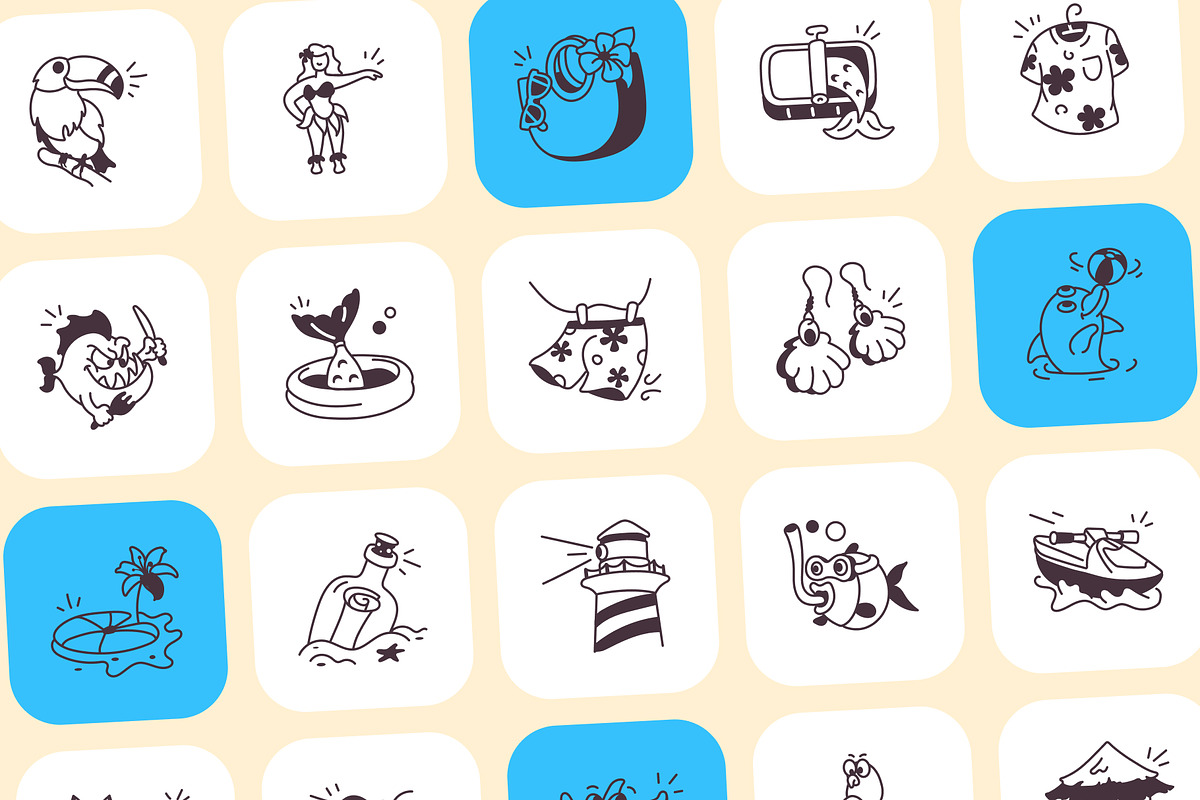 Tropical Beach and Ocean Doodles, an Outline Icon by Vectors Market (Photo 5 of 8)