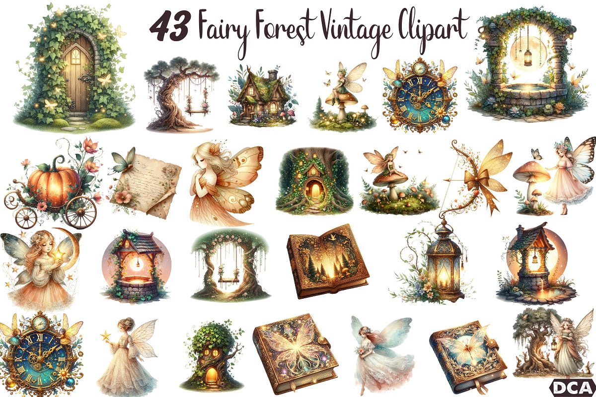 Fairy Forest Vintage Clipart, an Illustration by DreamCafeArt (Photo 1 of 6)