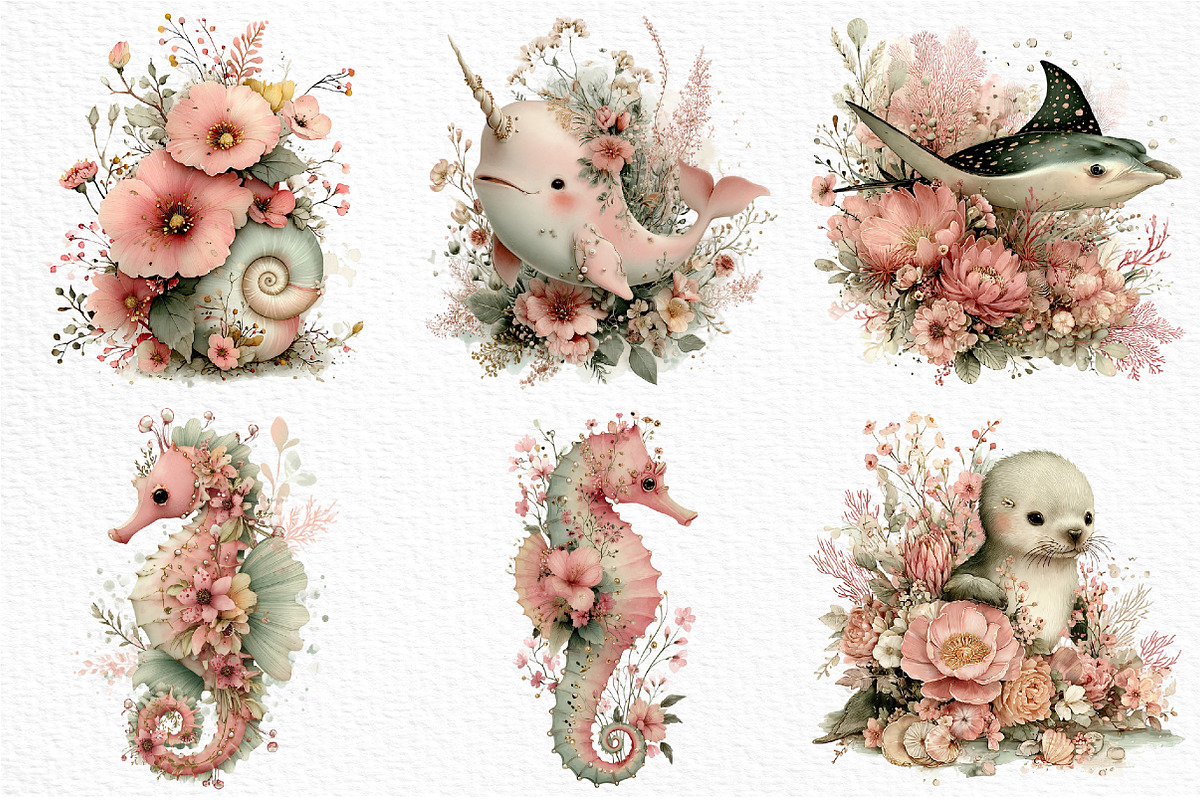 Whimsical Floral Undersea Clipart, a Seasonal Illustration by Craft Nest (Photo 5 of 10)