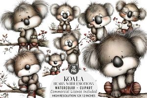 Koala Bears with Emotions Clipart, an Illustration by DreamArtGraphic