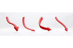 Set of red 3D arrows pointing, an Illustration by Abscent