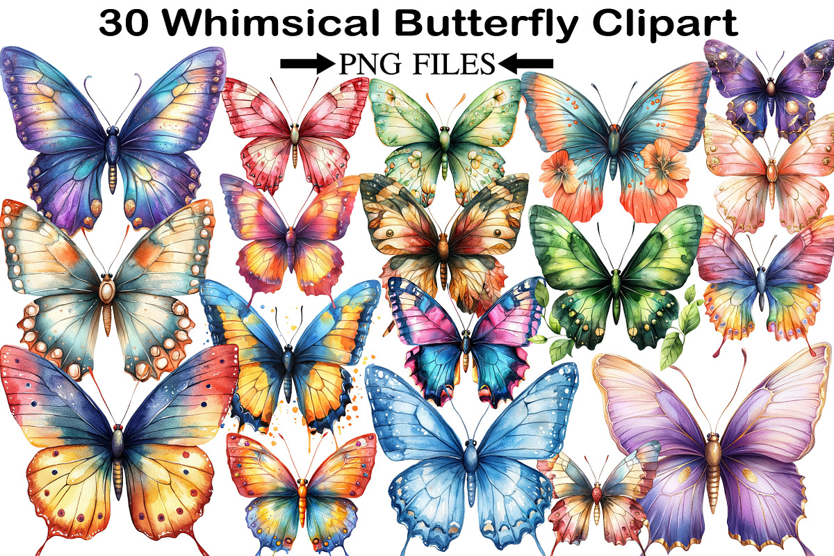 Whimsical Butterfly Clipart, an Illustration by Black Bird Studio (Photo 1 of 5)