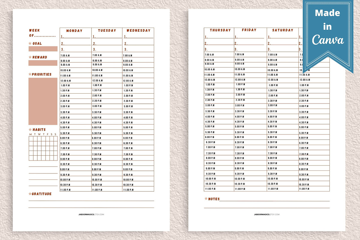 Weekly Planner Template, Canva, a Templates & Theme by Jaboor Magics (Photo 2 of 5)