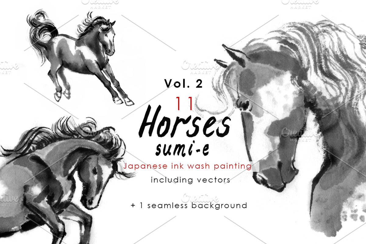 Horses Sumi-e Vol2, an Illustration by StabuLaRasa illustration (Photo 1 of 9)
