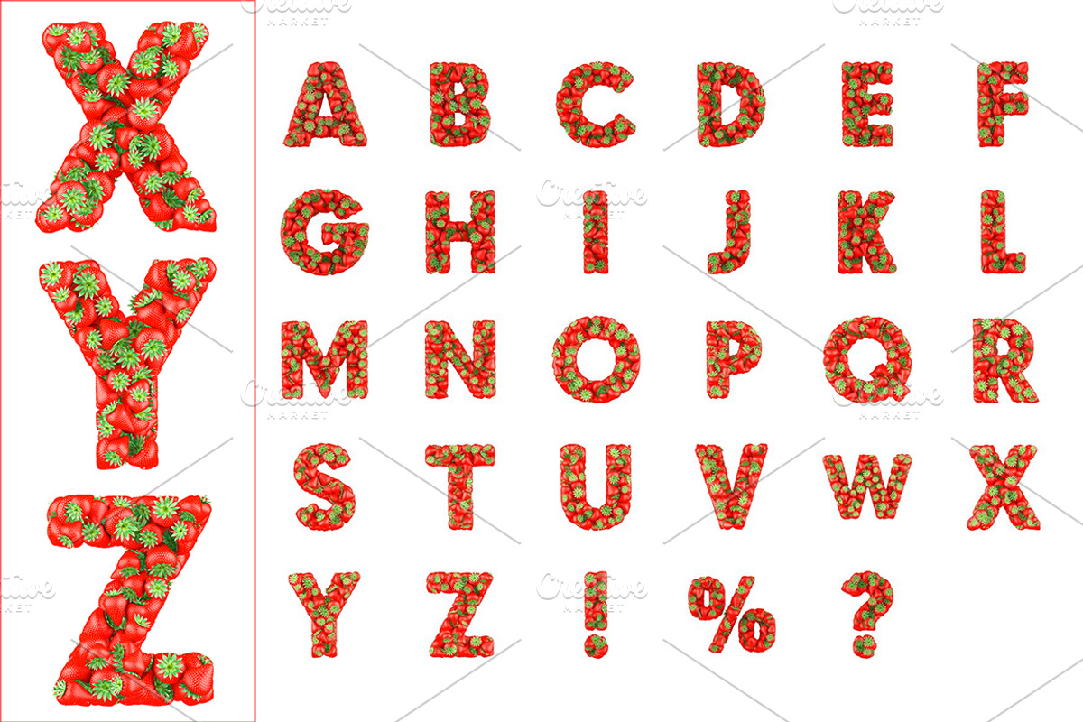 Set of letters made from Strawberrie