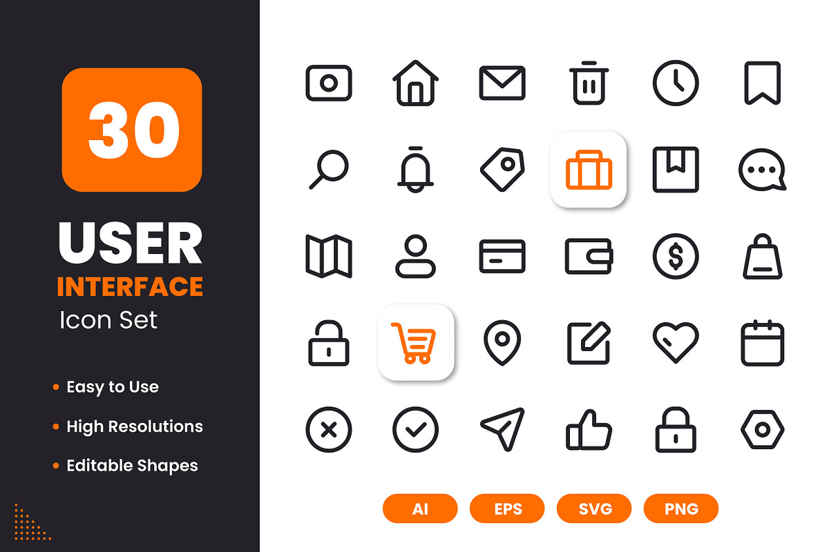 30 User Interface Icon Set, an Outline Icon by Akito Studio