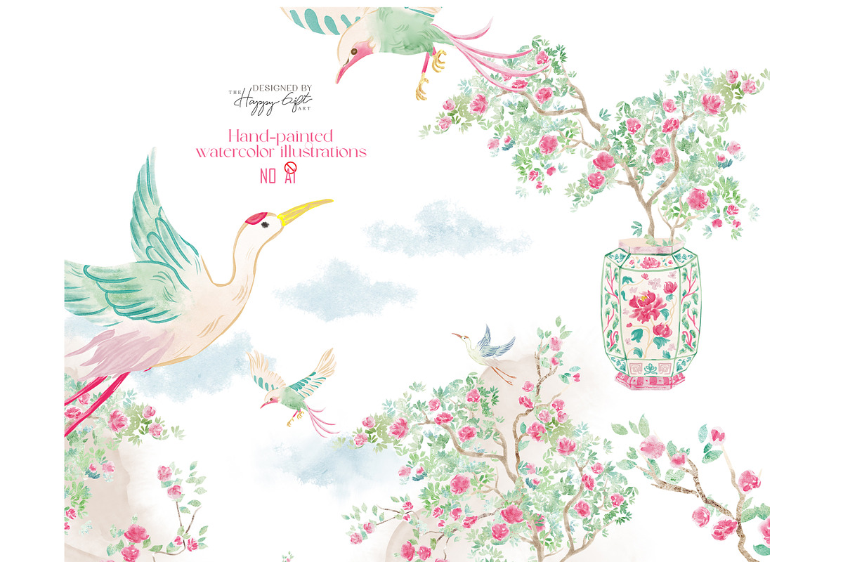 Peony chinoiserie toile cliparts, a Decorative Illustration by TheHappyGiftArt (Photo 8 of 11)