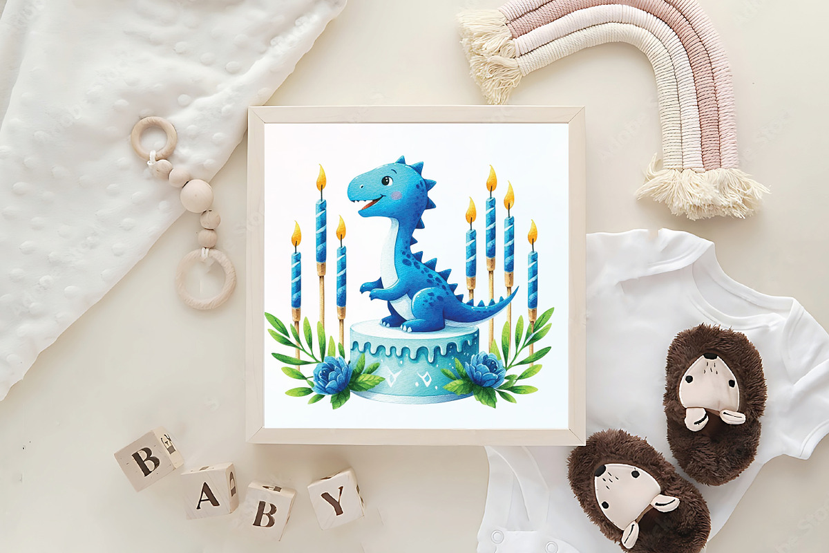 Blue Dinosaur Birthday PNG, an Illustration by CraftArtStudio (Photo 6 of 6)
