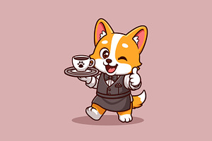 Corgi Waiters Cartoon Illustration, an Animal Illustration by Gumrega Studio