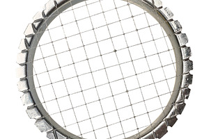 A close-up metal egg slicer with a grid of thin wires, isolated, a Food & Drink Photo by ndanko