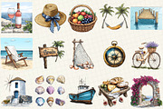 Mediterranean Summer Beach Clipart, an Illustration by OK Design (Thumbnail 3 of 5)