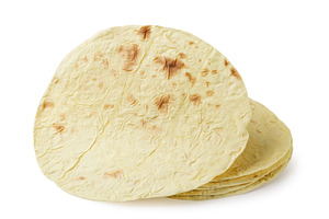 Round pita bread close-up on a white