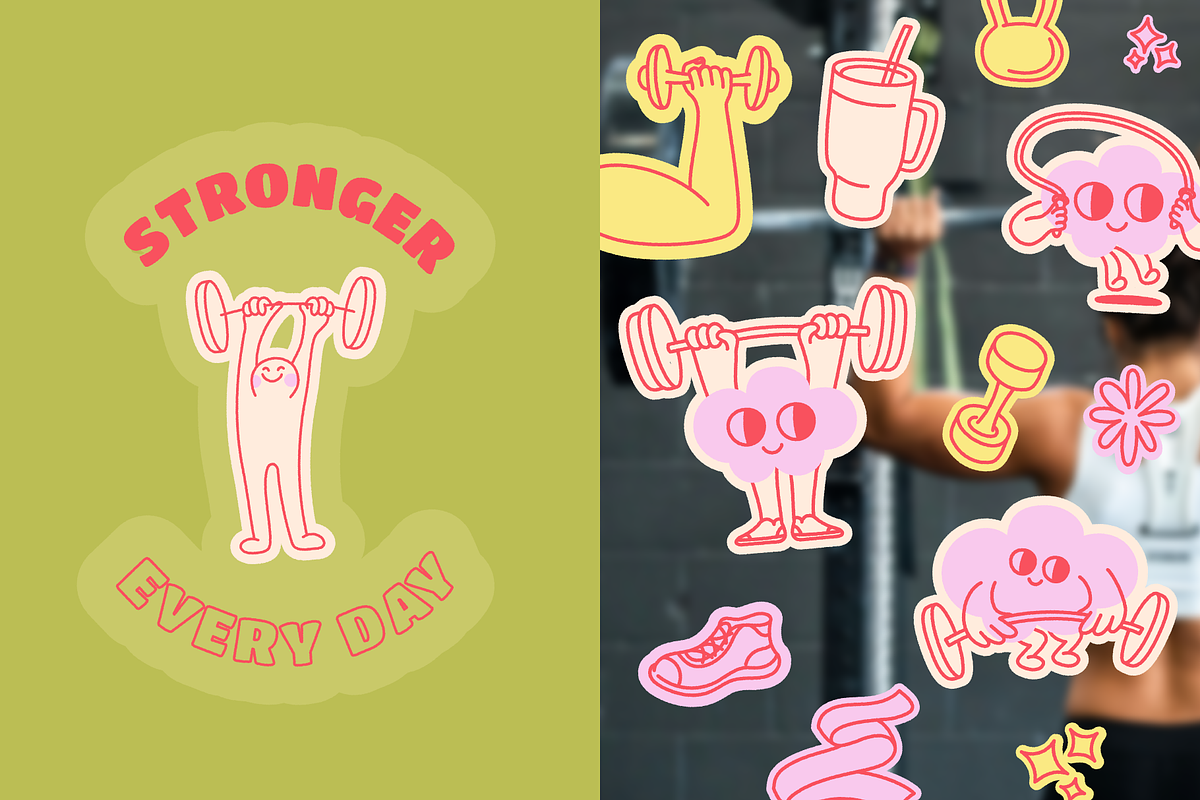 Fit girl era. Vector fitness doodles, an Object Graphic by venimo (Photo 9 of 13)