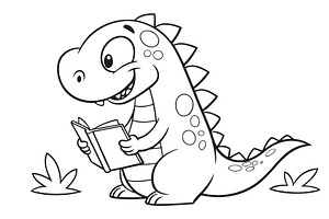 Dinosaur Reading Book Coloring Page