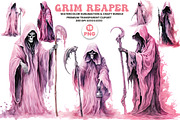Halloween Watercolor Grim Reaper PNG, a Seasonal Illustration by Creative Arslan (Thumbnail 1 of 6)
