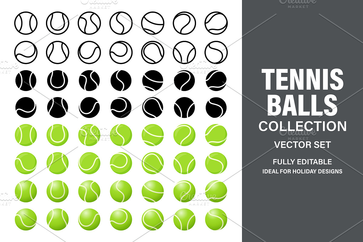 Tennis Balls Vector Set, an Object Graphic by Gomolach