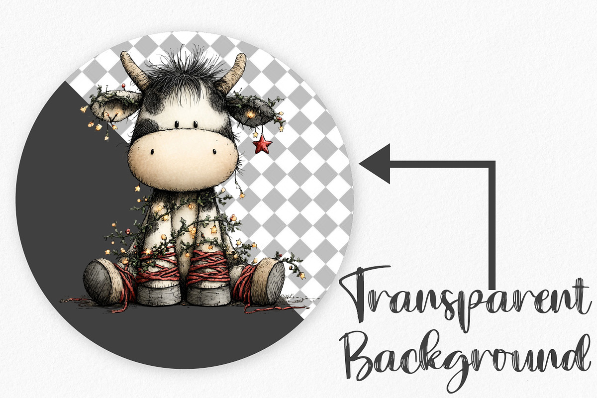 Rustic Christmas Cute Cows Clipart, an Illustration by Canvas Craft (Photo 2 of 6)