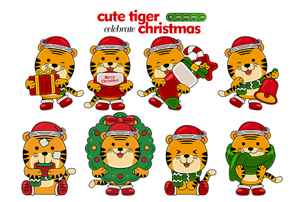 cute tiger celebrate christmas