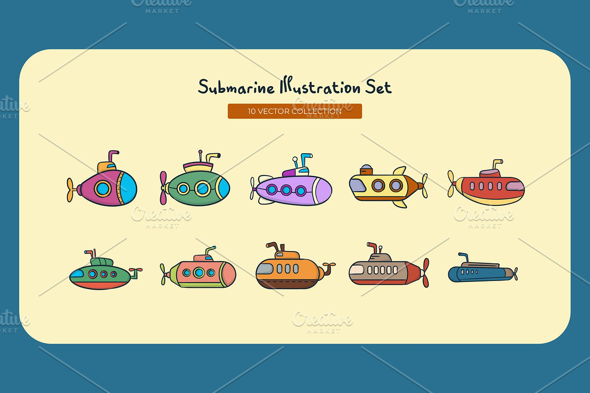 Submarine Illustration Set, a Transportation Illustration by Creathub Studio