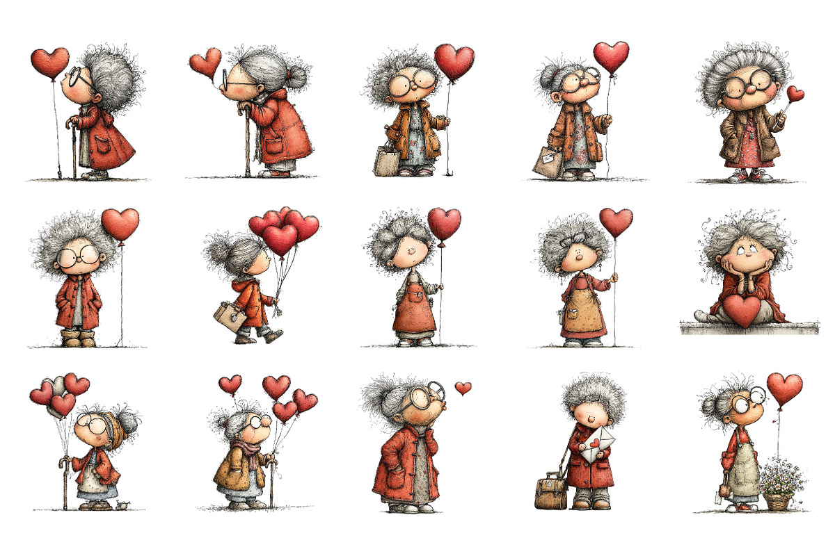 Quirky Elderly Valentine Woman PNG, an Illustration by SinaCreation (Photo 2 of 11)