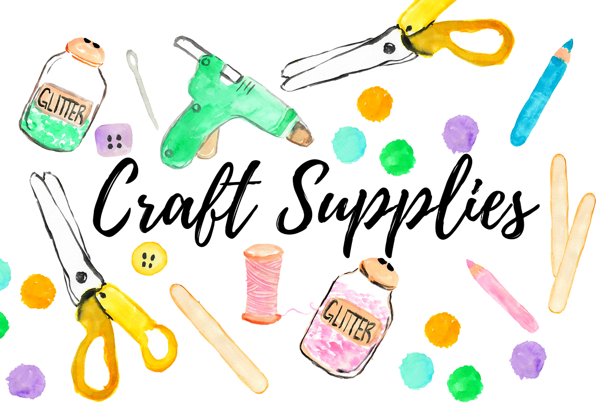Watercolor craft supplies clipart, an Education Illustration by Writelovely, image size:1200x800