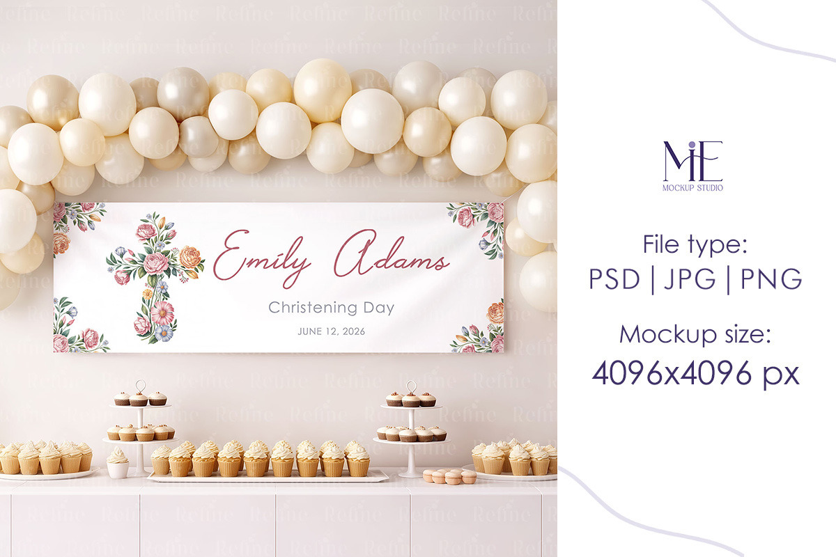 Party Banner Mockup Wall Tapestry, a Merchandise Mockup by Mie Mockup Studio (Photo 6 of 8)