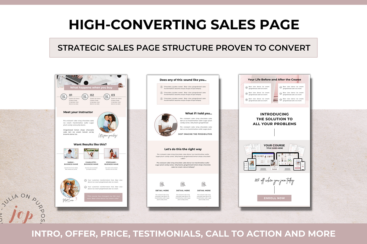 course sales page canva template, a landing page templatejulia