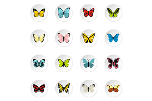 Butterfly Icons Set, Flat Style