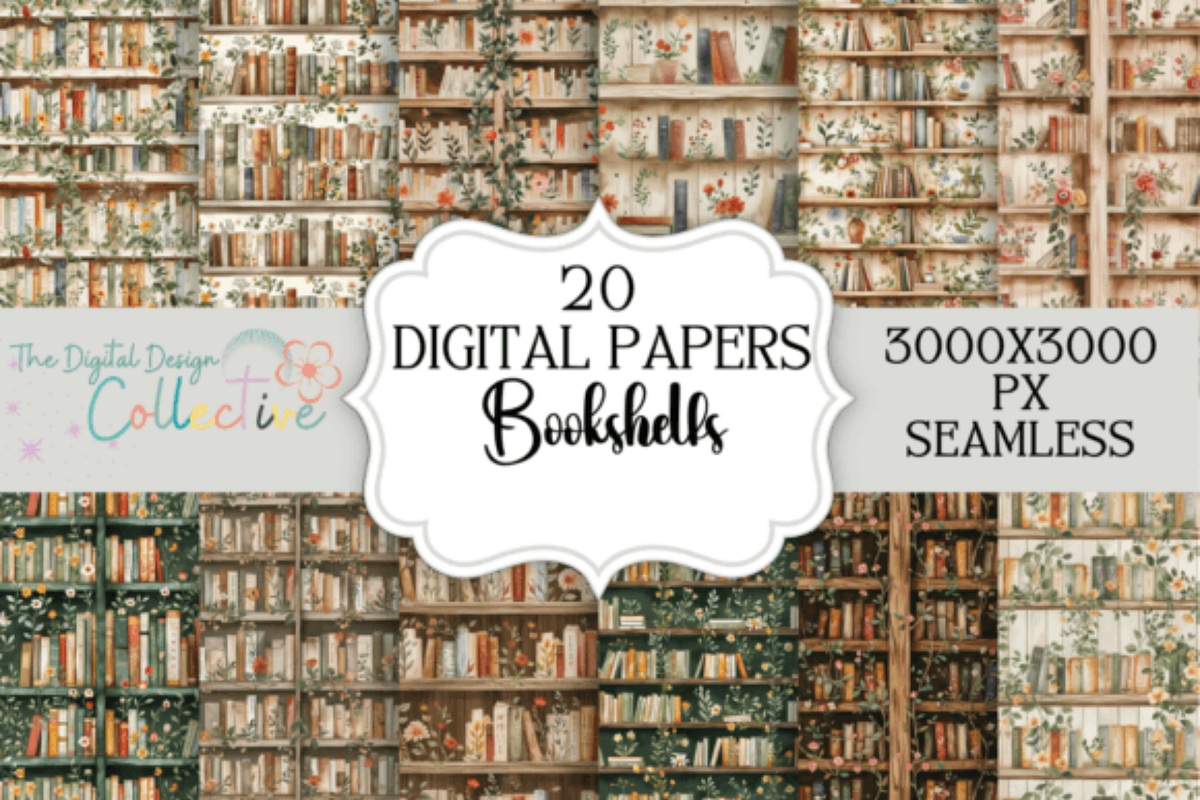 Cottagecore Bookshelfs Seamless, an Illustration by DigitalDesignCollect (Photo 1 of 3)