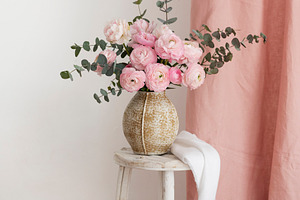 Spring bouquet of peonies and ranunculus