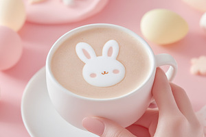Easter-themed coffee latte art, a Photo by Dvoevnore photos
