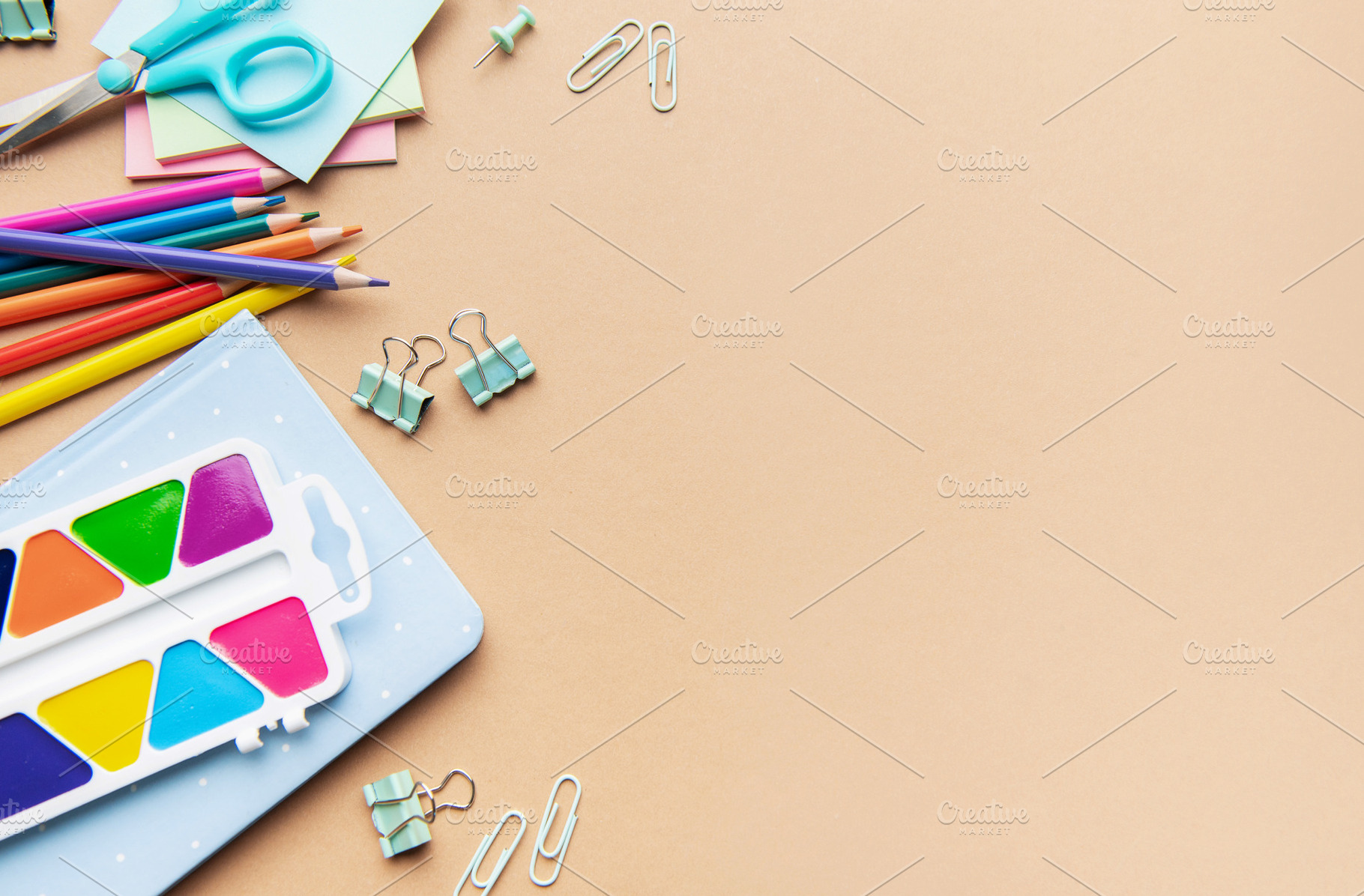 School supplies and stationery items creating a creative learnin, a School & Education Photo by Olena Rudo