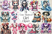 Cute Skeleton Girl PNG Clipart, an Illustration by DreamPrint404 (Thumbnail 1 of 6)