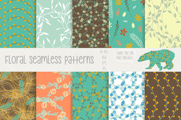 Floral seamless patterns preview 5