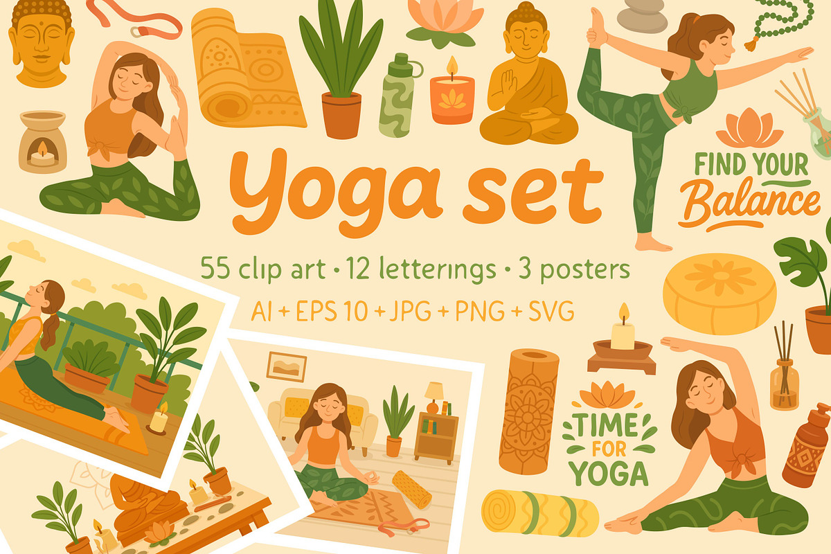 Yoga Set, a Healthcare Illustration by ananastya (Photo 1 of 12)
