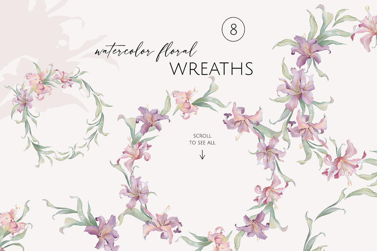 PURPLE LILIES watercolor flowers, a Decorative Illustration by Yuliia Lashevska (Photo 10 of 14)