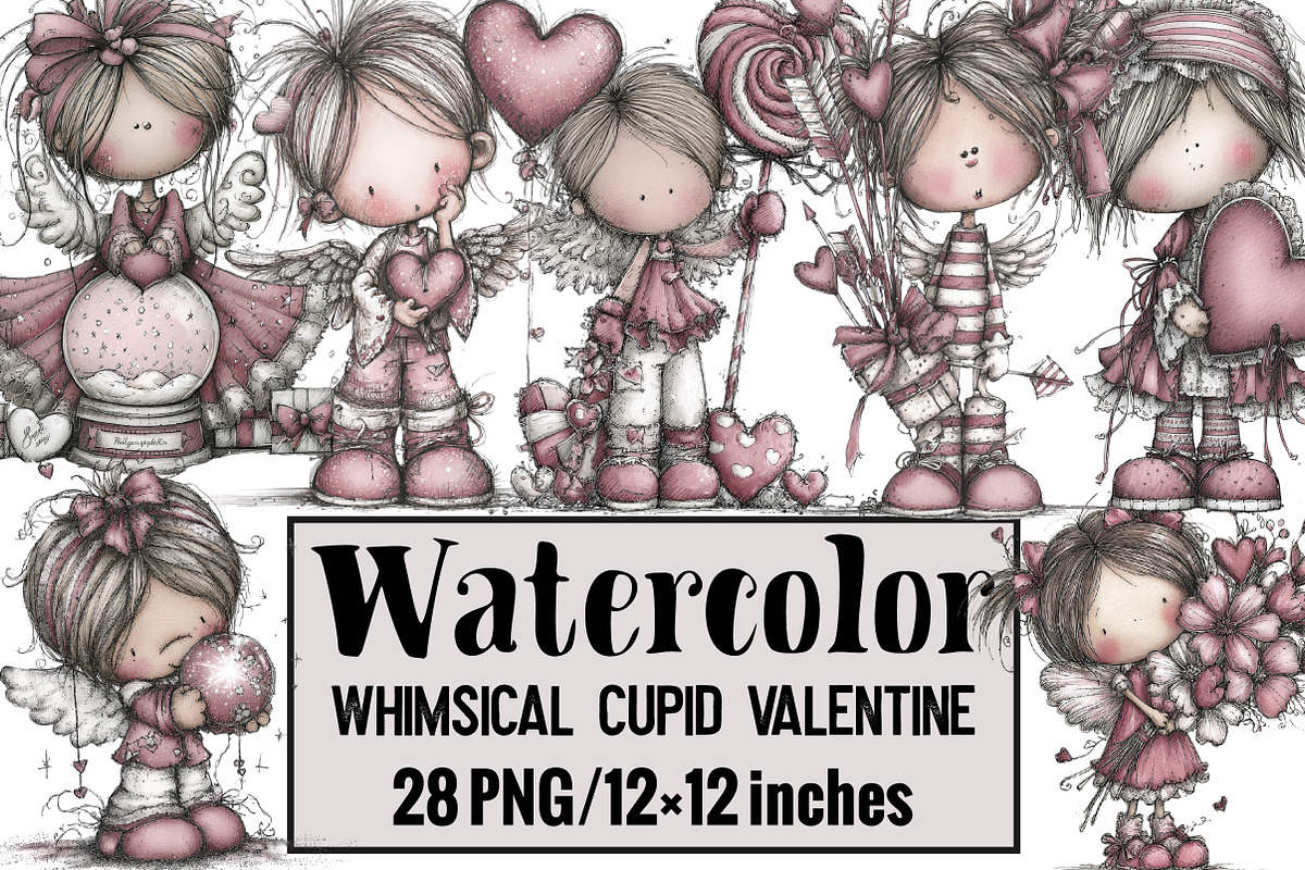 Whimsical Cupid Valentine Clipart, an Illustration by Design Market (Photo 1 of 3)