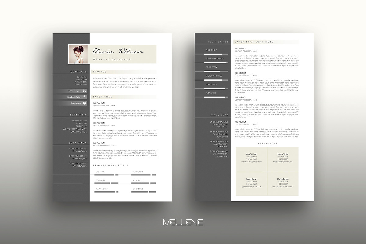 Resume / CV template - Olivia, a Resume Template by Mellene Templates (Photo 1 of 3)