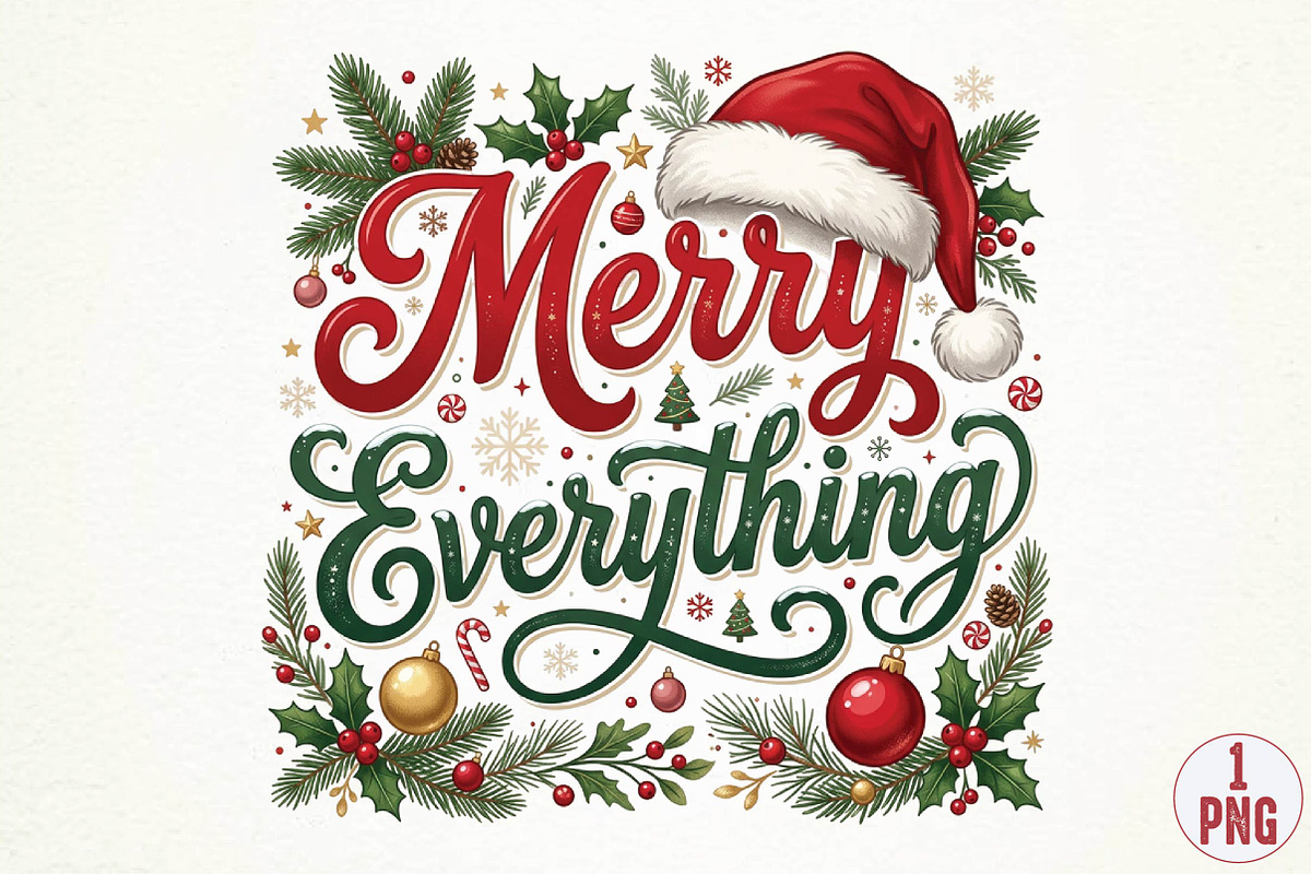 Merry Everything Christmas PNG, a Seasonal Illustration by DreamPrint404 (Photo 1 of 6)