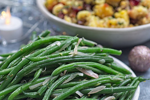 Haricot verts or French green beans with caramelized shallots, side dish, verti, a Food & Drink Photo by iuliia_n