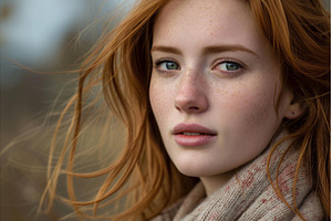 Red-haired woman with freckles in, a Beauty & Fashion Photo by Ylivdesign