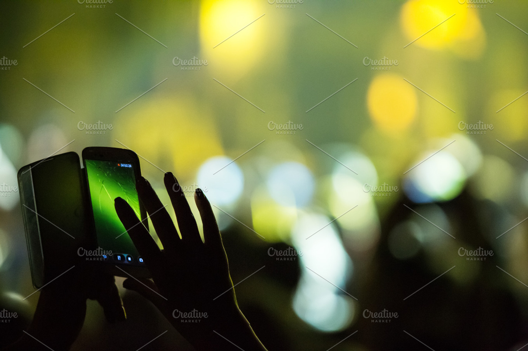 Crowd at concert and blurred stage lights  stock photo containing crowd and, a Person Photo by suprunvitaly