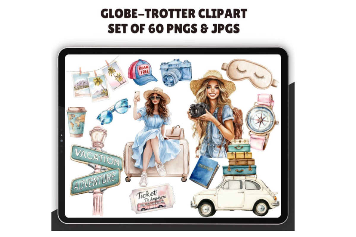 Watercolor Traveler Clipart, an Illustration by CraftCrateShop (Photo 1 of 7)