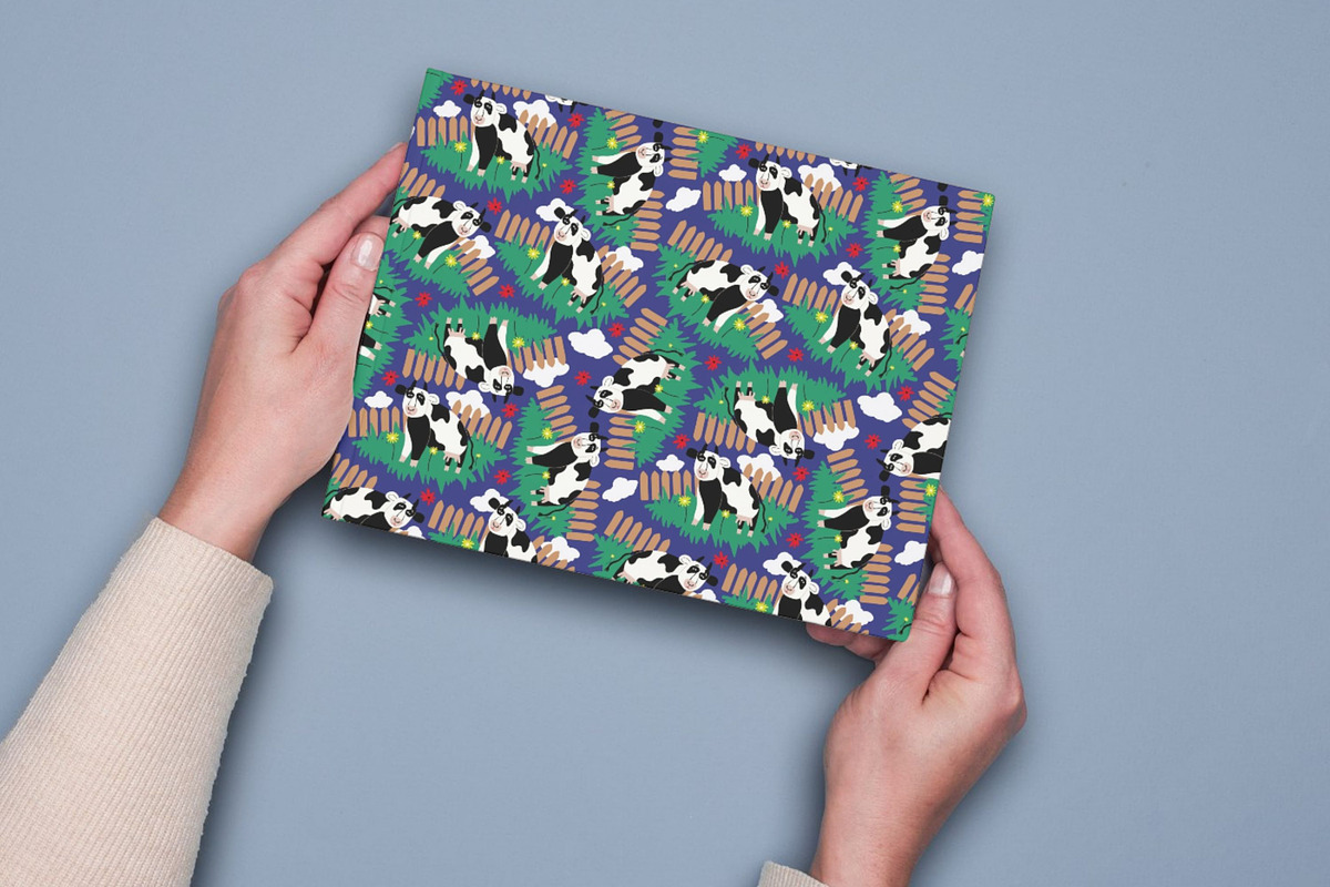 Blue pattern with whimsical cows, a Pattern Graphic by Art's and patterns (Photo 3 of 3)