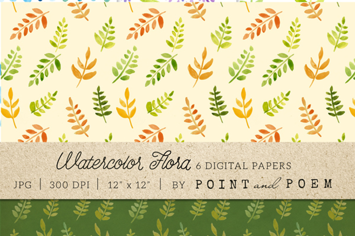 Watercolor Digital Paper Flora preview 3